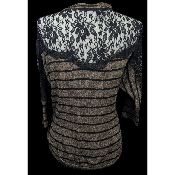 Retro Preppy Black And Brown Lace Cardigan by American Rag - Picture 2 of 10